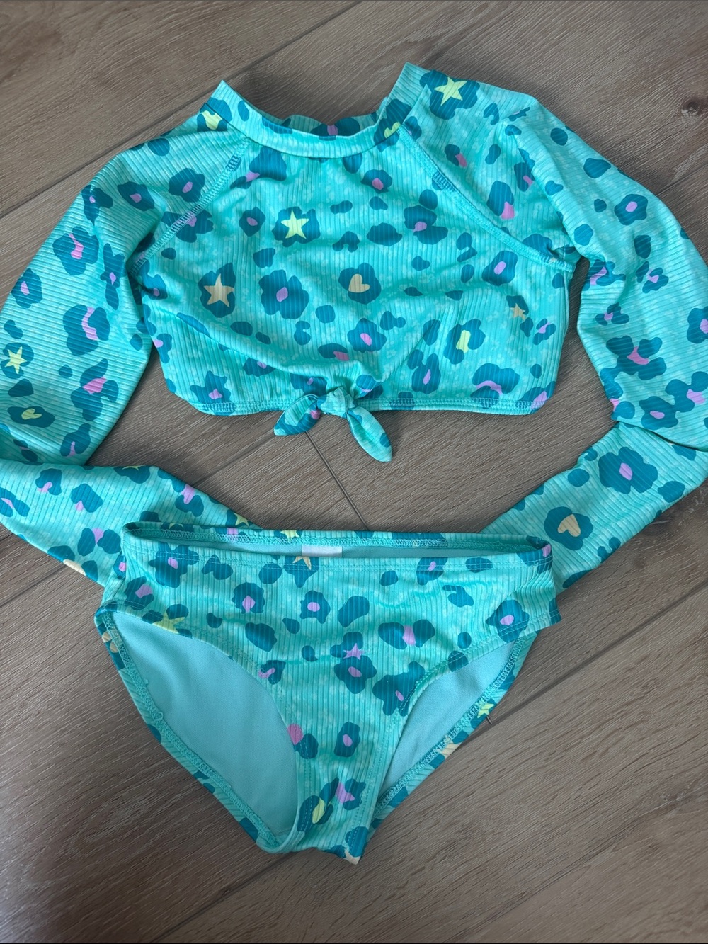 Cat & Jack Turquoise Leopard-Print Long-Sleeve Swim Set